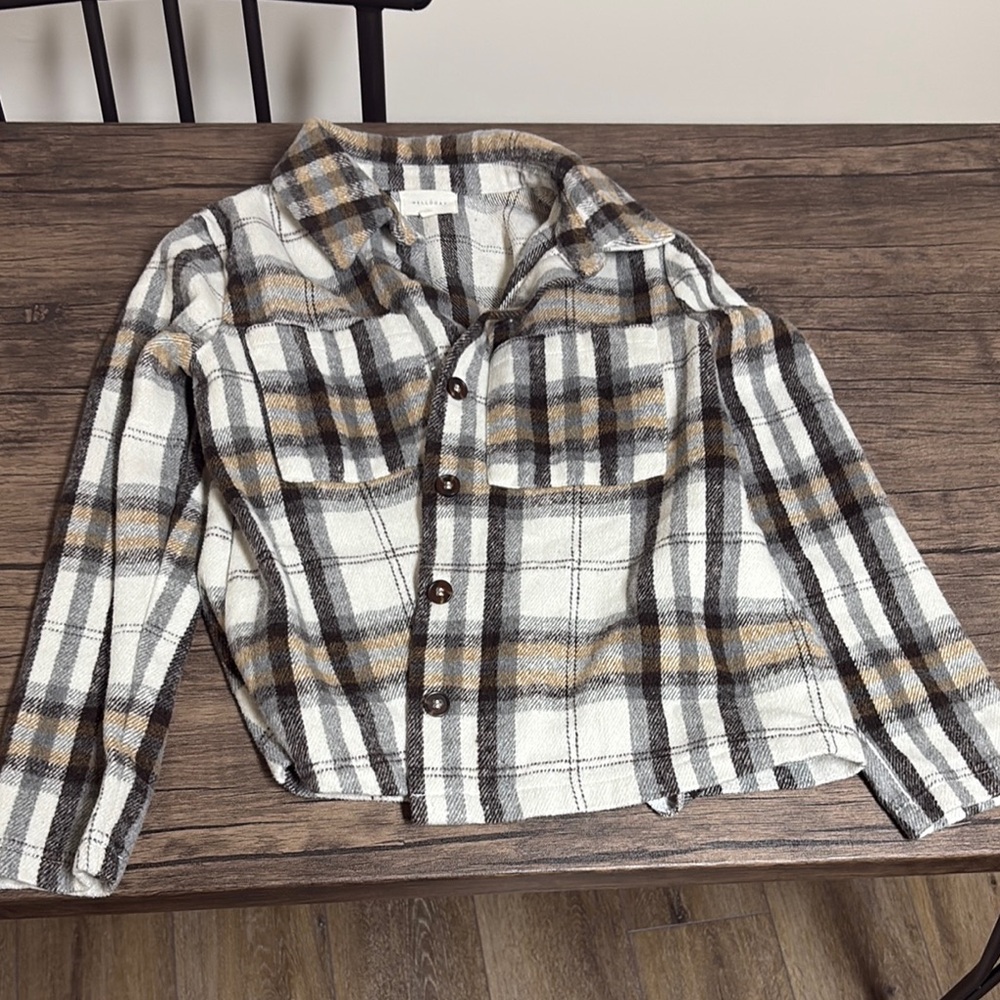 MELLODAY Checkered Shirt in Cream, Gray, and Brown